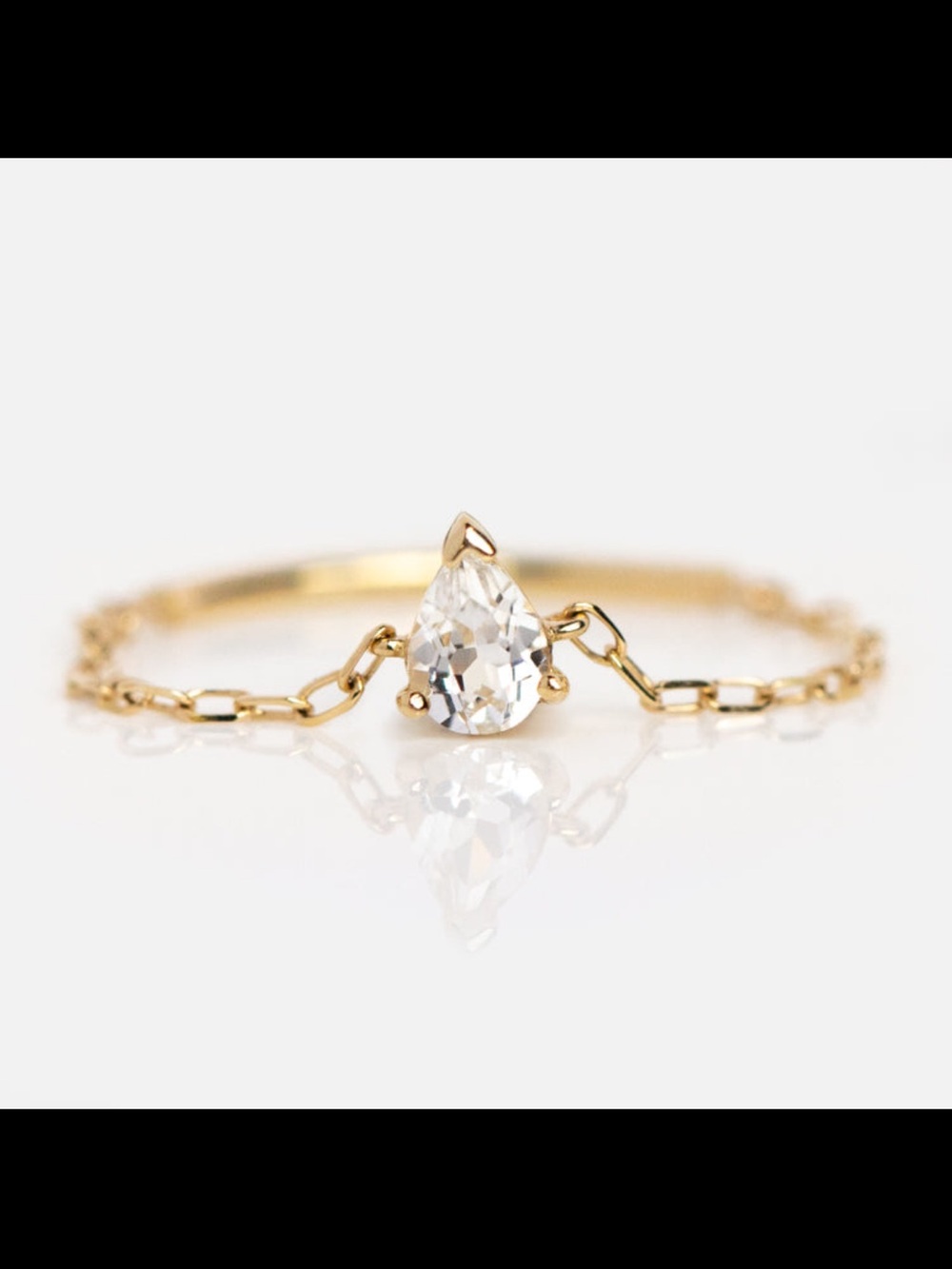 Local Eclectic 9K Gold Small Dainty Chain Ring White Topaz Tiny Stone